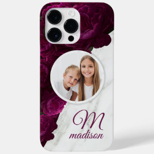 Funda Para iPhone 14 Pro Max De Case-Mate Foto de Monograma Floral Moderno en Mármol con Nom