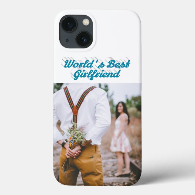 Funda De Case-Mate Para iPhone Foto de novia con texto azul cielo (Reverso)