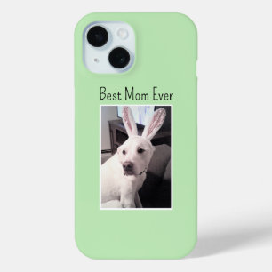 Funda Para iPhone 15 Foto de perro con orejas de conejo Mejor mamá del 