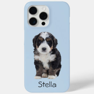 Funda Para iPhone 15 Pro Max Foto de perro personalizado - Polvo azul con nombr