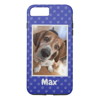 Funda Para iPhone 8 Plus/7 Plus Foto de tu perro y nombre cachorro perro pata azul