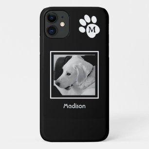 Funda Para iPhone 11 Foto en blanco y negro de lo inicial de perro y ga