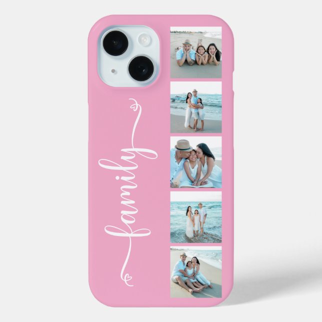 Funda De Case-Mate Para iPhone Foto Familiar Script Rosa (Reverso )