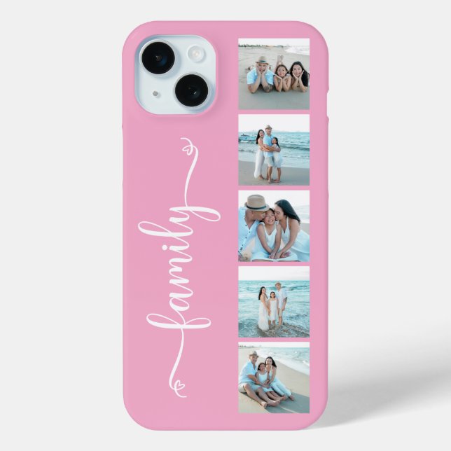 Funda De Case-Mate Para iPhone Foto Familiar Script Rosa (Reverso )