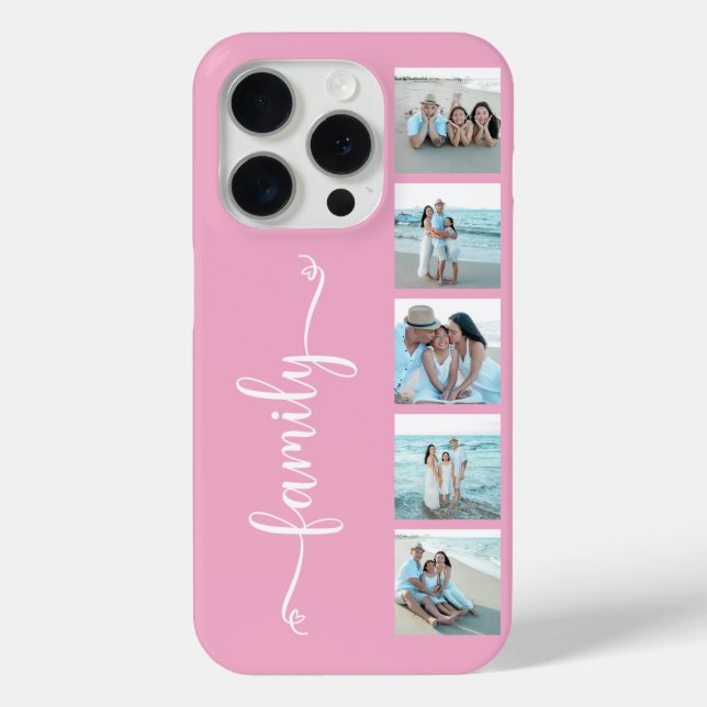 Funda De Case-Mate Para iPhone Foto Familiar Script Rosa (Reverso )