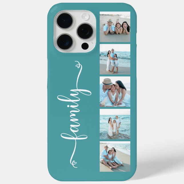 Funda De Case-Mate Para iPhone Foto Familiar Script Teal (Reverso )