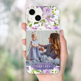 Funda Para iPhone 14 De Case-Mate Foto floral de Lilac y monograma