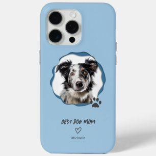 Funda Para iPhone 15 Pro Max Foto moderna de la mejor mamá de perros en azul