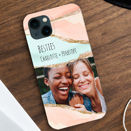 Funda Para iPhone 13 Foto: Moderno Naranja Purpurina Mint Besties estét