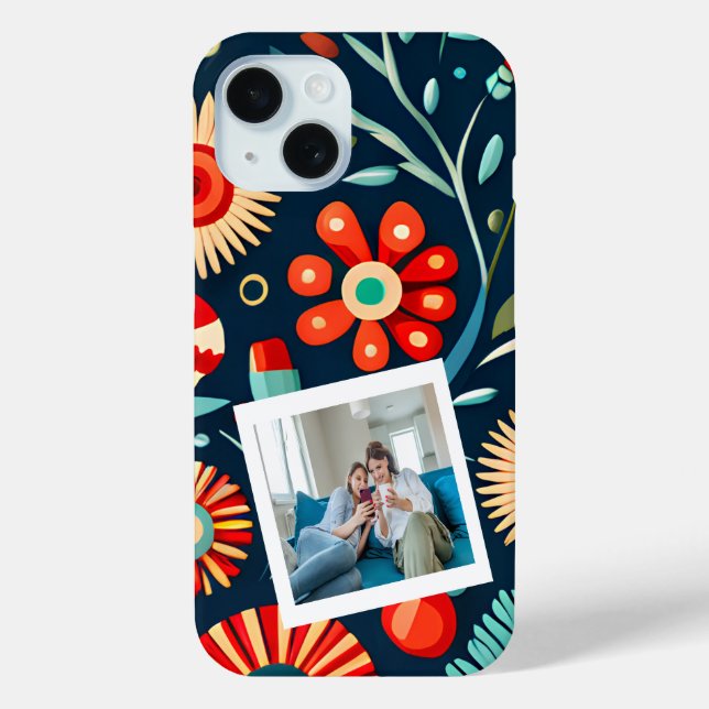 Funda De Case-Mate Para iPhone Foto personalizada de Boho Floral Green Red (Reverso )