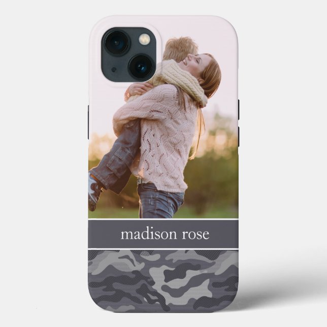 Funda De Case-Mate Para iPhone Foto personalizada de camo gris oscuro oscuro lind (Reverso )