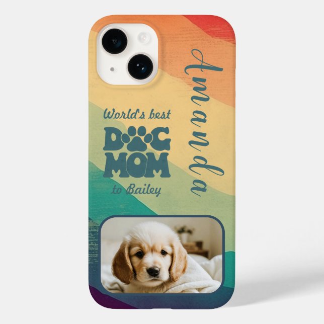 Funda De Case-Mate Para iPhone Foto personalizada de Dog Mom Retro Groovy (Reverso )