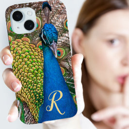 Funda Para iPhone 15 Foto personalizada Monograma azul pavo real