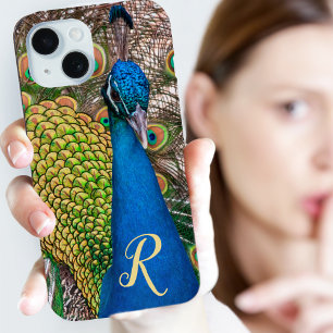 Funda Para iPhone 15 Foto personalizada Monograma azul pavo real