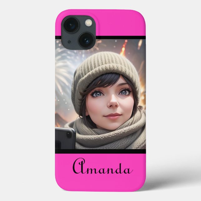 Funda De Case-Mate Para iPhone foto personalizada neón brillante rosa (Reverso)