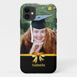 Funda Para iPhone 11 Foto personalizada y cinta dorada sobre negro