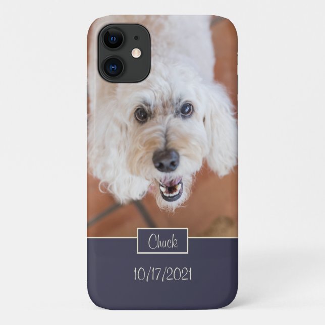 Funda De Case-Mate Para iPhone Foto personalizado Monograma Nombre inicial Azul e (Reverso)