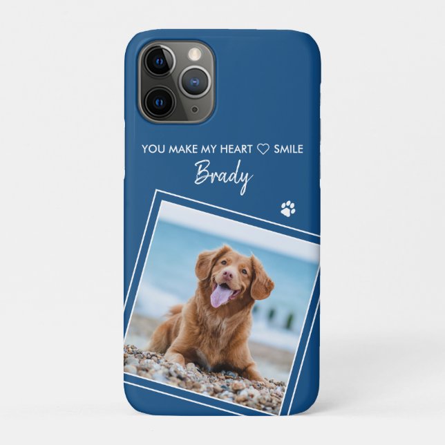 Funda De Case-Mate Para iPhone Foto personalizado Perro azul moderno (Reverso)