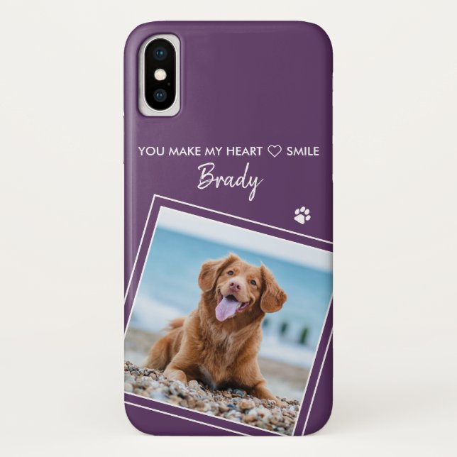 Funda De Case-Mate Para iPhone Foto personalizado Perro Mascota púrpura moderno (Reverso)