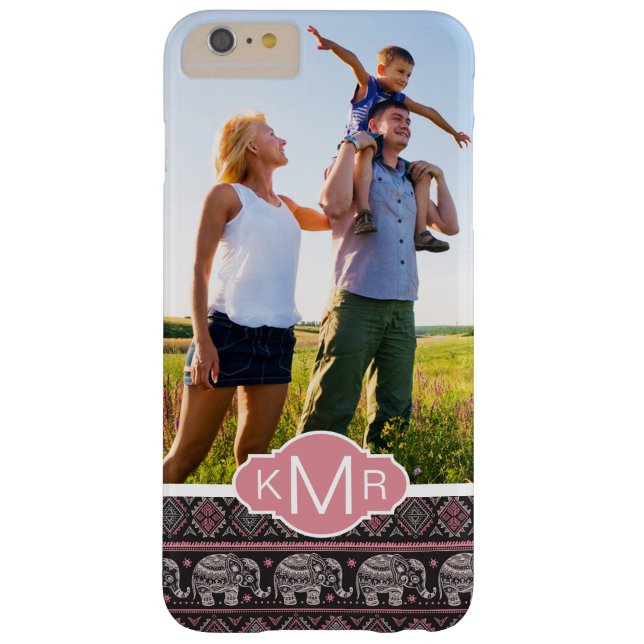 Funda De Case-Mate Para iPhone Foto personalizado y modelo monograma de elefante  (Reverso)