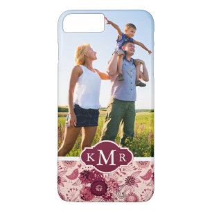 Funda Para iPhone 8 Plus/7 Plus Foto personalizado y Monograma Floral con aves