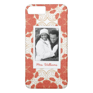 Funda Para iPhone 8 Plus/7 Plus Foto Y Nombre Personalizado Lace Floral Rojo Y Oro