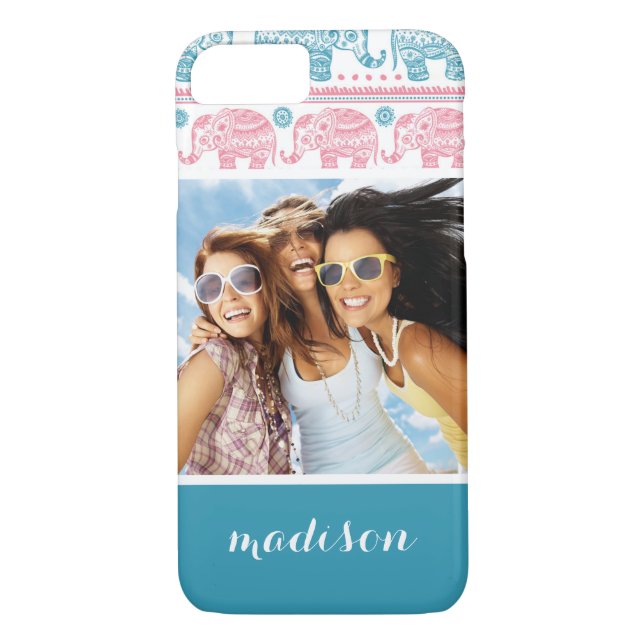 Funda De Case-Mate Para iPhone Foto y nombre personalizado Patrón de elefante ros (Reverso)