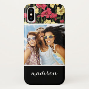 Funda Para iPhone X Foto y nombre personalizado Patrón floral elegante