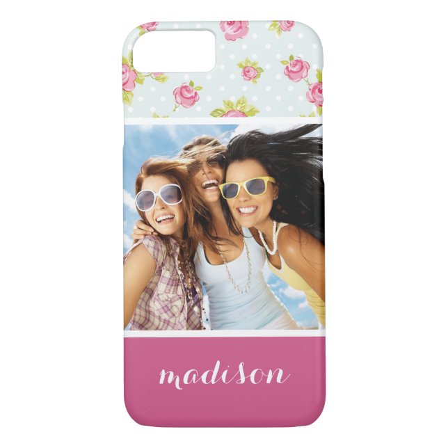 Funda De Case-Mate Para iPhone Foto y nombre personalizado rosas elegantes de col (Reverso)