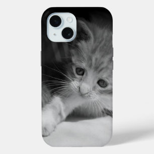 Funda Para iPhone 15 Fotografía de Gatito Blanco y Negro