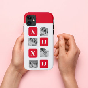 Funda Para iPhone 11 Fotografía de Pareja Collage moderna y XOXO Rojo