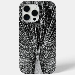 Funda Para iPhone 15 Pro Max Fotografía de pavo real en blanco y negro