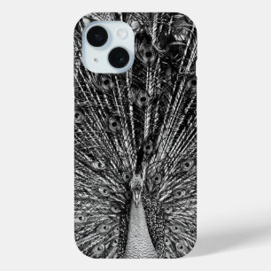 Funda Para iPhone 15 Fotografía de pavo real en blanco y negro