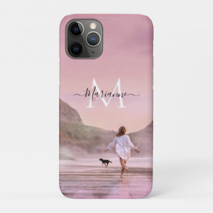 Funda Para iPhone 11 Pro Fotografía de playa en monograma rosa Dusky