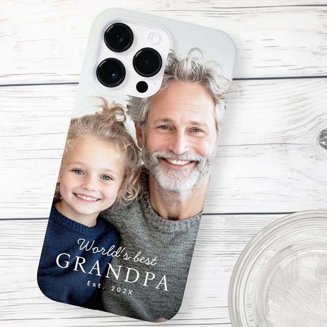 Funda De Case-Mate Para iPhone Fotografía del mejor abuelo abuelo del mundo (World's best grandpa grandfather est year photo Case-Mate iPhone case)