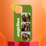 Funda Para iPhone 15 Fotos de moda y nombre - verde aguacate<br><div class="desc">Utiliza 3 fotos cuadradas para crear un regalo único y personal. Sencillo fondo verde con tres fotos y nombre. Si necesita ajustar las imágenes,  haga clic en la herramienta personalizar para realizar cambios.</div>