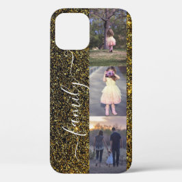 Funda Para iPhone 12 Fotos familiares Collage de fotos Purpurina negro 