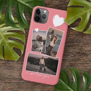Funda Para iPhone 11 Pro Max Fotos Y Corazón En El Rojo Coral Rubor Peach Pink