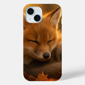 Funda Para iPhone 15 Fox bebé en hojas de otoño