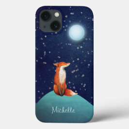 Funda Para iPhone 13 Fox personalizada sentada bajo una luna llena