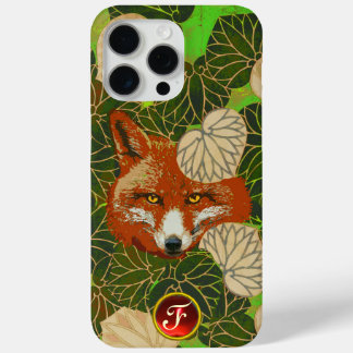 Funda Para iPhone 15 Pro Max FOX ROJA ENTRE LAS HOJAS VERDES Y EL Monograma FOL