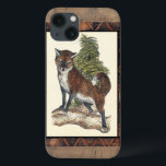 Funda Para iPhone 13 Fox Rústica pisando un tronco de árbol<br><div class="desc">Esta huella rústica ilustra un zorro frente a un pino. Los colores están en la suave gama pastel y el marco de la imagen tiene motivos tradicionales en la gama marrón. Estos diseños serían una adición perfecta a la decoración de su casa de campo.</div>