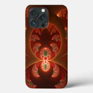 Funda Para iPhone 13 Pro Fractal abstracto moderno naranja rojo luminoso