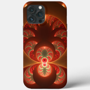 Funda Para iPhone 13 Pro Max Fractal abstracto moderno naranja rojo luminoso
