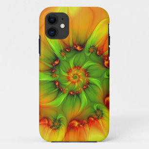Funda Para iPhone 11 Fractal de color verde verano caliente Naranja abs