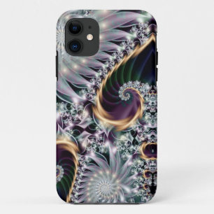 Funda Para iPhone 11 Fractal de espiral plateada de reflexión
