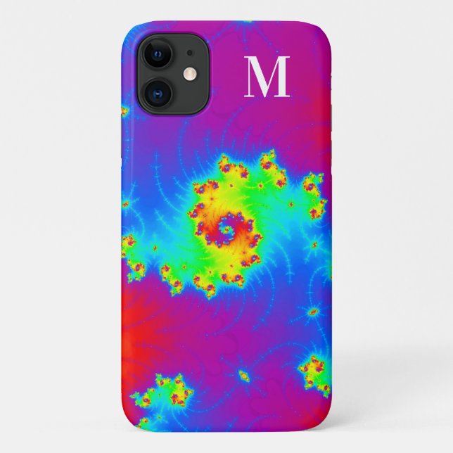 Funda De Case-Mate Para iPhone Fractal en espiral con gradiente de arcoíris monog (Reverso)