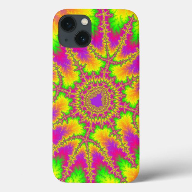 Funda De Case-Mate Para iPhone Fractal estilo neón arcoiris (Reverso)
