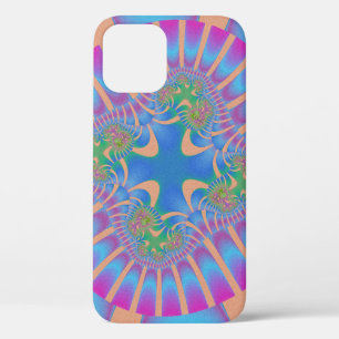Funda Para iPhone 12 Fractal estiloso azul claro, rosa y Naranja