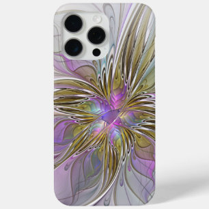 Funda Para iPhone 15 Pro Max Fractal floral colorido con rosado y oro
